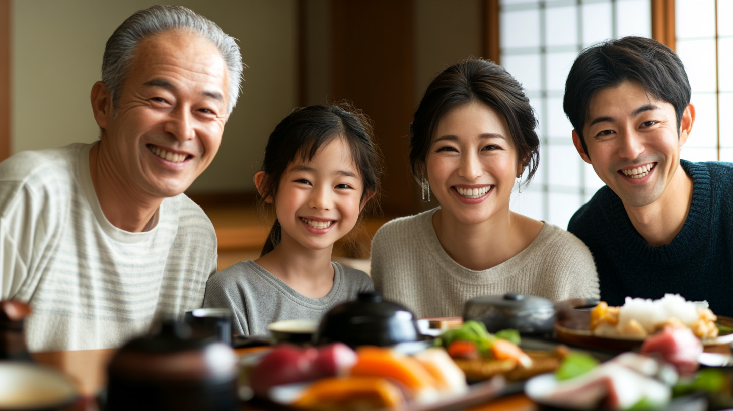 ご馳走でよろこぶ家族