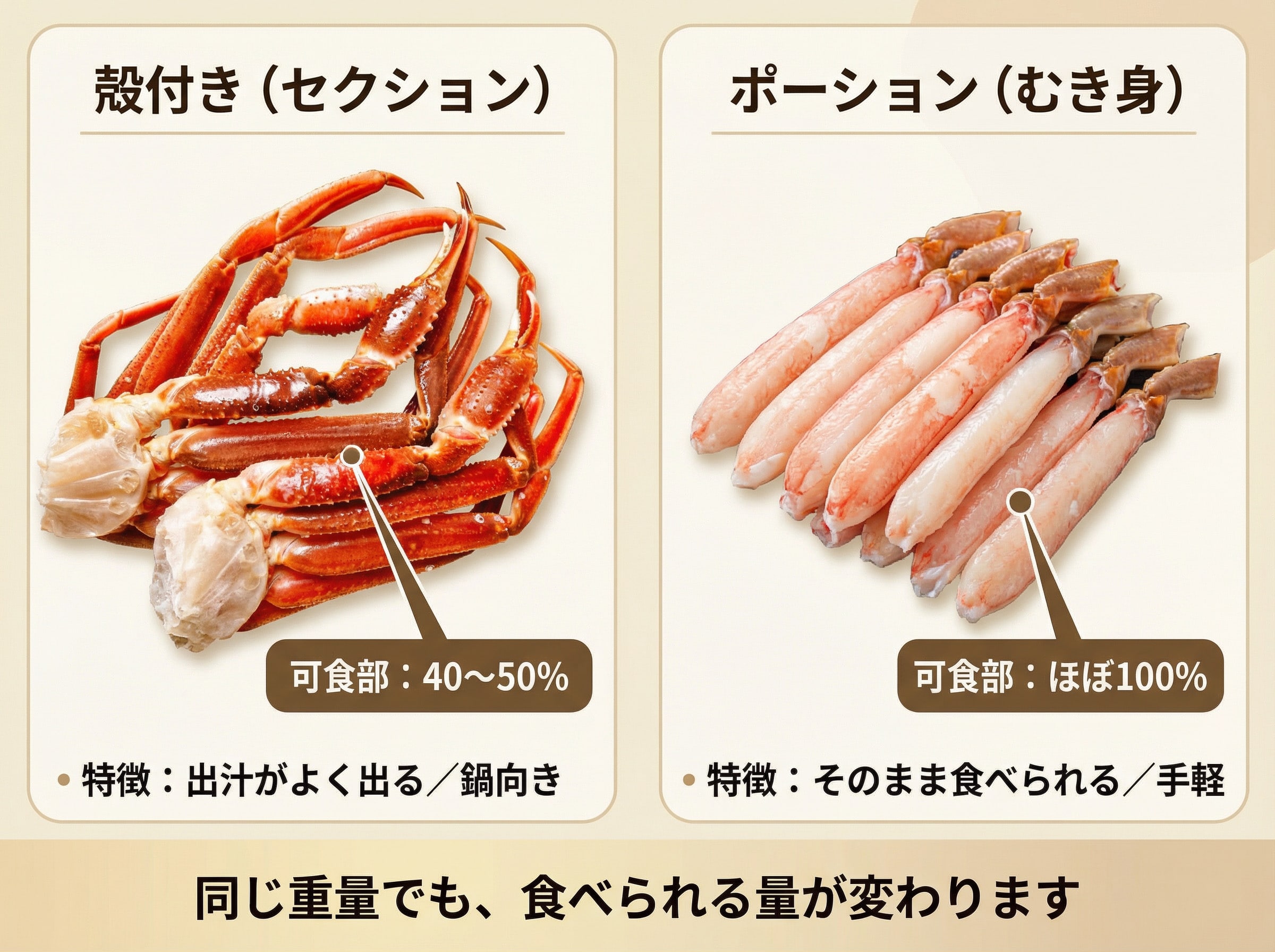 殻付きとポーションの加工形態の比較